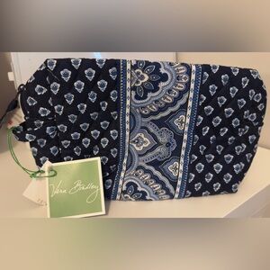 Vera Bradley Navy Blue Vinyl Lined Quilted Cosmetic Bag